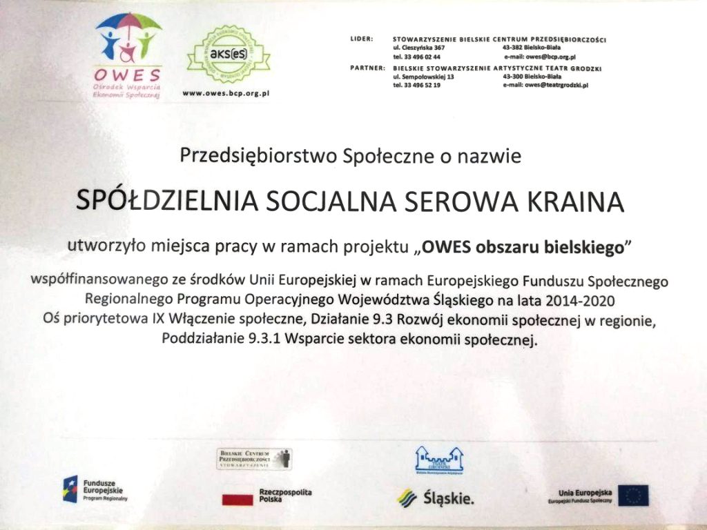 Przedsiebiorstwo Społeczne Serowa Kraina OWES bielsko-biala
